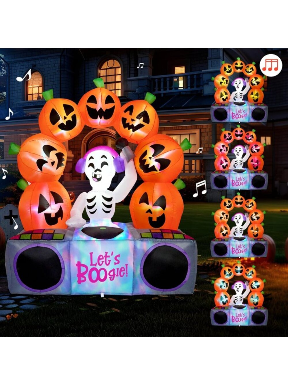 6FT Halloween Inflatable Outdoor Decoration - LED Pumpkin & Skeleton, Blow Up
